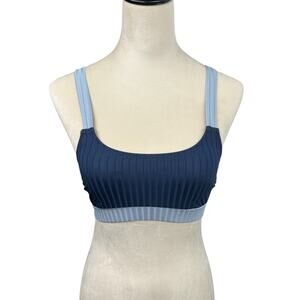 Minimalist Swim Ribbed Bikini Top Cupshe Navy Blue/Light Blue Size S NWT